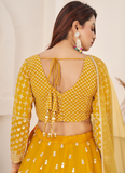 Georgette Thread Embroidery Work Yellow Haldi Lehenga Choli