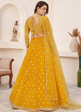 Georgette Thread Embroidery Work Yellow Haldi Lehenga Choli