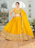 Georgette Thread Embroidery Yellow Lehenga Choli For Haldi Ceremony