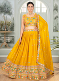 Georgette Thread Embroidery Yellow Lehenga Choli For Haldi Ceremony