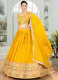 Georgette Thread Embroidery Yellow Lehenga Choli For Haldi Ceremony