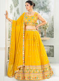 Georgette Thread Embroidery Yellow Lehenga Choli For Haldi Ceremony