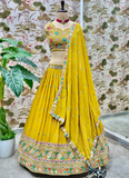 Georgette Thread Embroidery Yellow Lehenga Choli For Haldi Ceremony