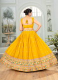 Georgette Thread Embroidery Yellow Lehenga Choli For Haldi Ceremony