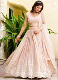 Georgette Zari Sequence Work Peach Festival Lehenga Choli For Women