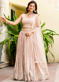Georgette Zari Sequence Work Peach Festival Lehenga Choli For Women