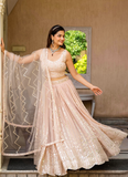 Georgette Zari Sequence Work Peach Festival Lehenga Choli For Women