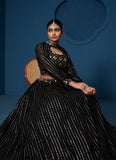 Georgette Sequence Work Black Crop Top Skirt With Choker Sleeves