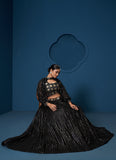 Georgette Sequence Work Black Crop Top Skirt With Choker Sleeves