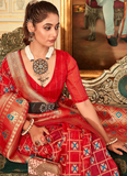 Glamorous Patola Printed Zari Weaving Work Red Organza Saree