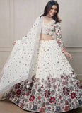 Glamorous White Floral Embroidered Party Wear Georgette Lehenga Choli