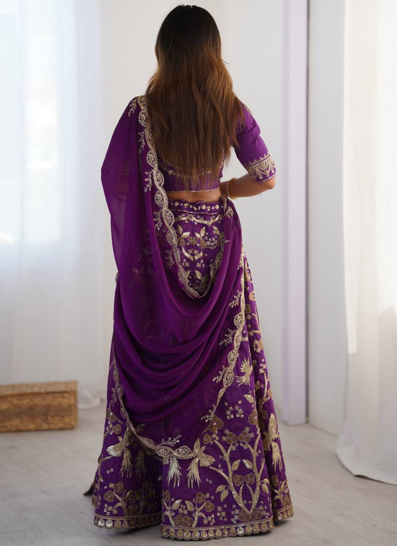 Glamorous Zari Sequence Work Art Silk Purple Indian Wear Lehenga Choli
