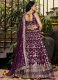 Glamorous Zari Weaving Sequence Jacquard Silk Wine Lehenga Choli Set