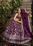 Glamorous Zari Weaving Sequence Jacquard Silk Wine Lehenga Choli Set