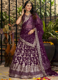 Glamorous Zari Weaving Sequence Jacquard Silk Wine Lehenga Choli Set