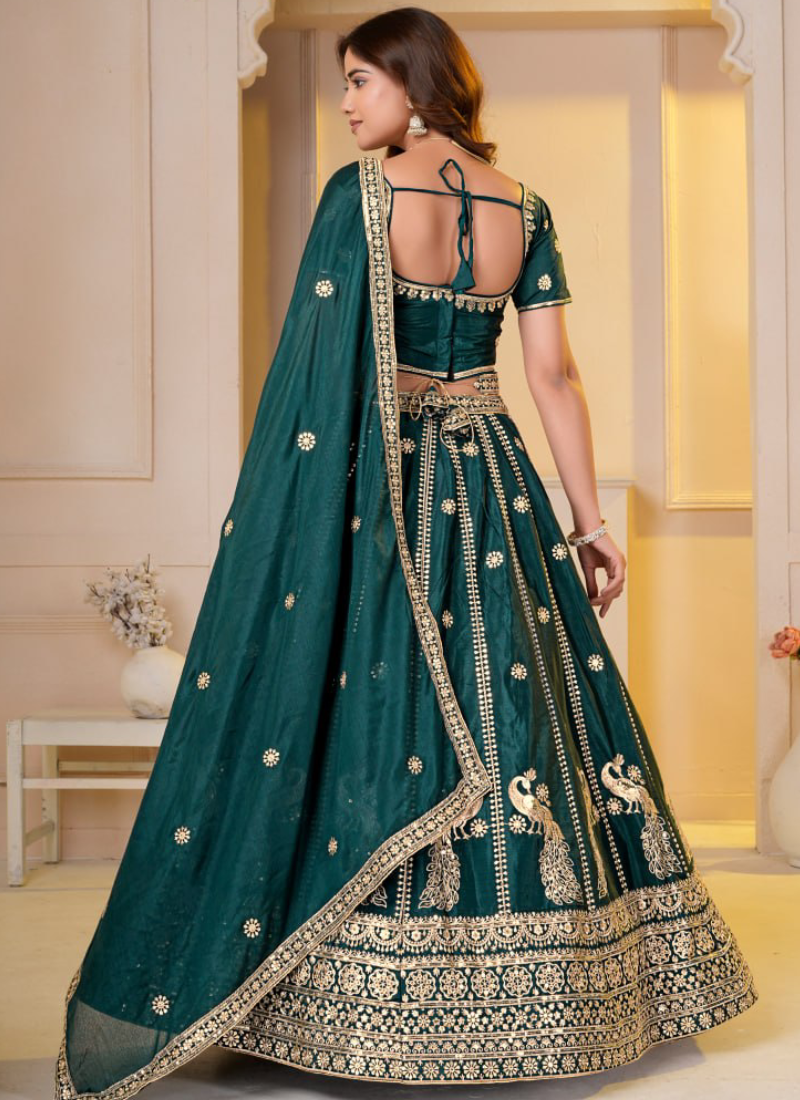 Gorgeous Green Heavy Sequence Embroidery Chinon Silk Lehenga Choli Set