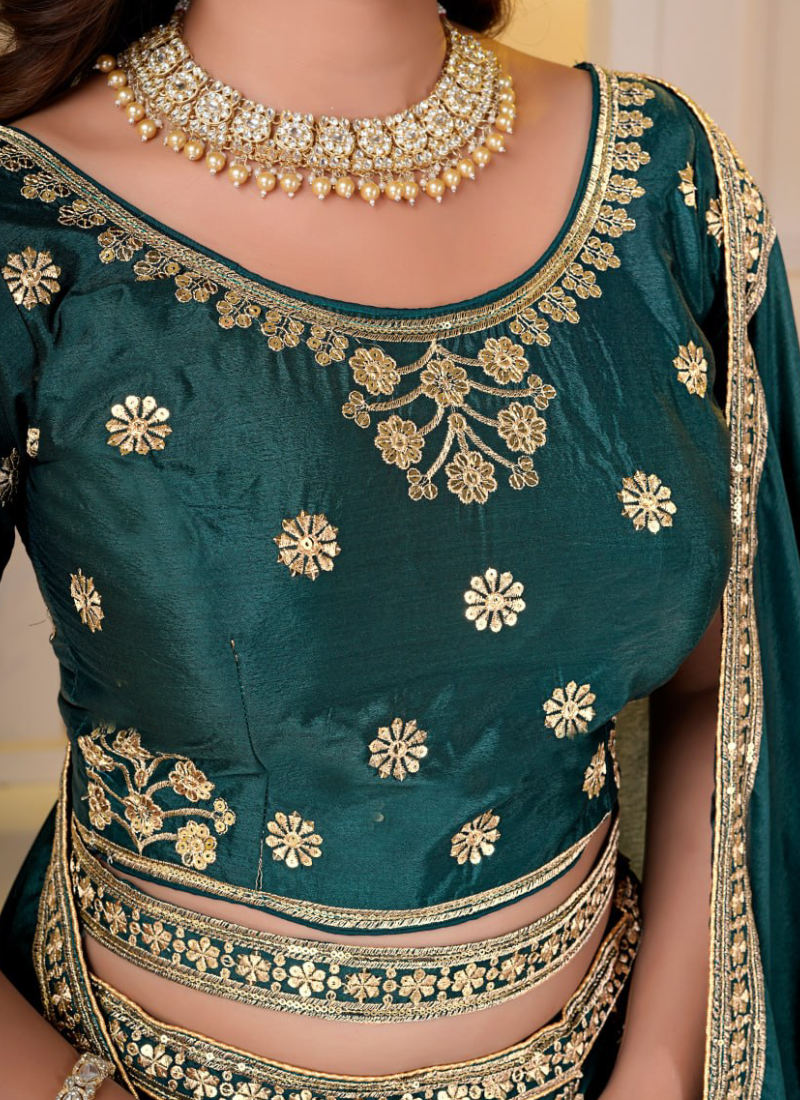 Gorgeous Green Heavy Sequence Embroidery Chinon Silk Lehenga Choli Set