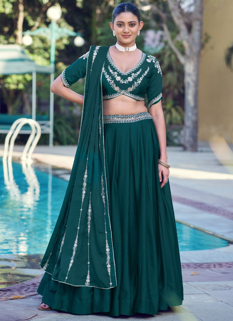 Gorgeous Sequence Embroidered Green Rangoli Crush Silk Lehenga Choli