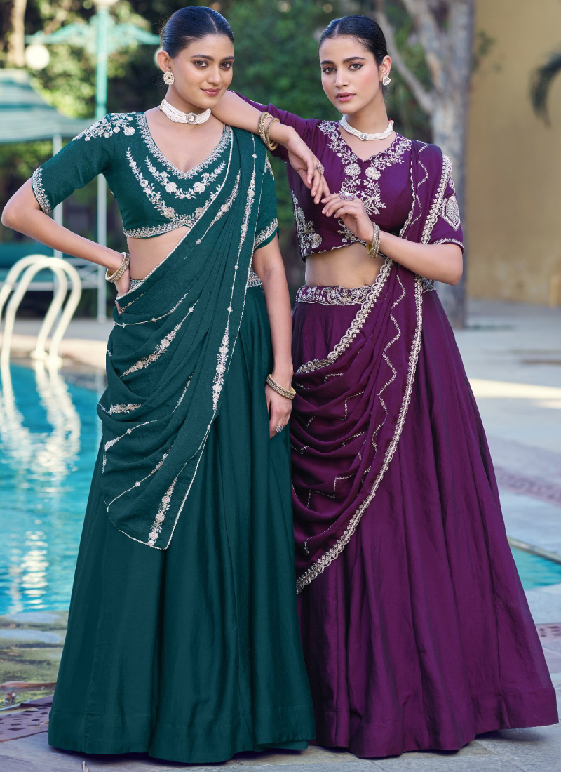 Gorgeous Sequence Embroidered Green Rangoli Crush Silk Lehenga Choli
