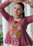 Gota Patti Work Beige Lehenga With Bandhani Printed Maroon Kediya