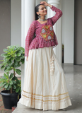 Gota Patti Work Beige Lehenga With Bandhani Printed Maroon Kediya