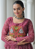 Gota Patti Work Beige Lehenga With Bandhani Printed Maroon Kediya
