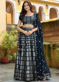 Graceful Heavy Sequence Embroidered Dark Blue Georgette Lehenga Choli
