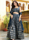Graceful Heavy Sequence Embroidered Dark Blue Georgette Lehenga Choli
