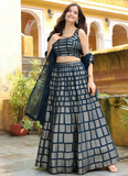 Graceful Heavy Sequence Embroidered Dark Blue Georgette Lehenga Choli