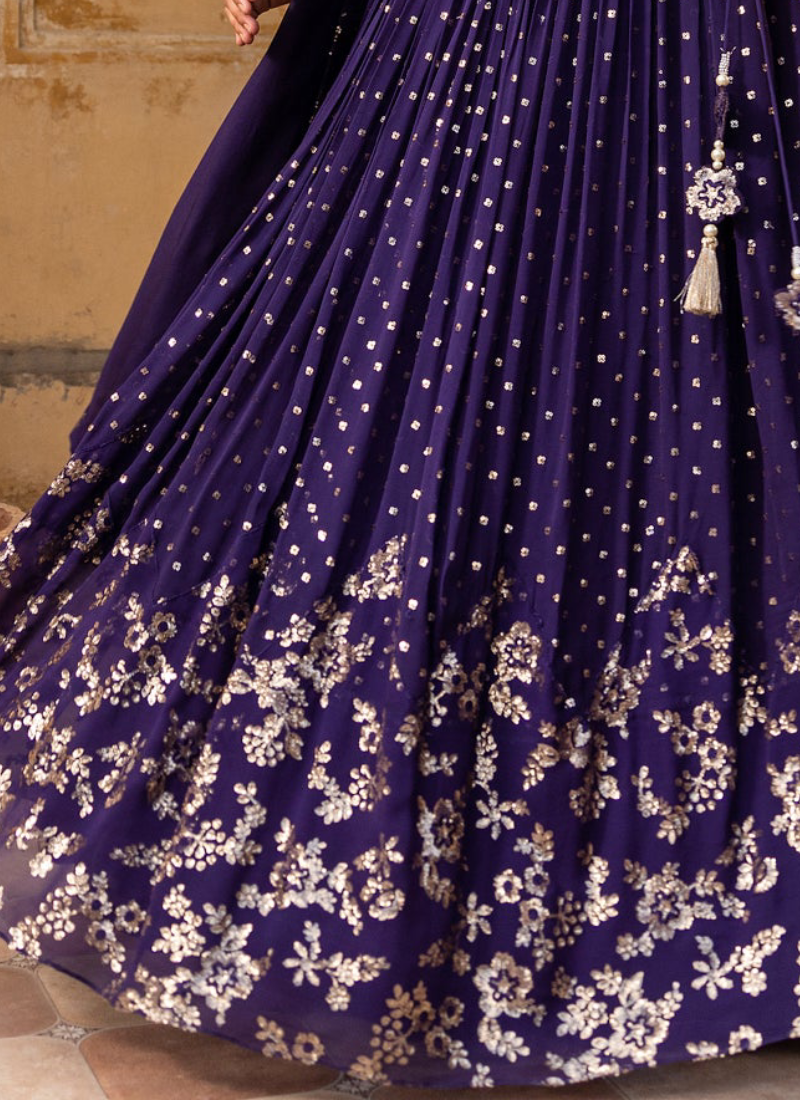 Graceful Sequence Embroidered Georgette Purple Lehenga Choli For Women