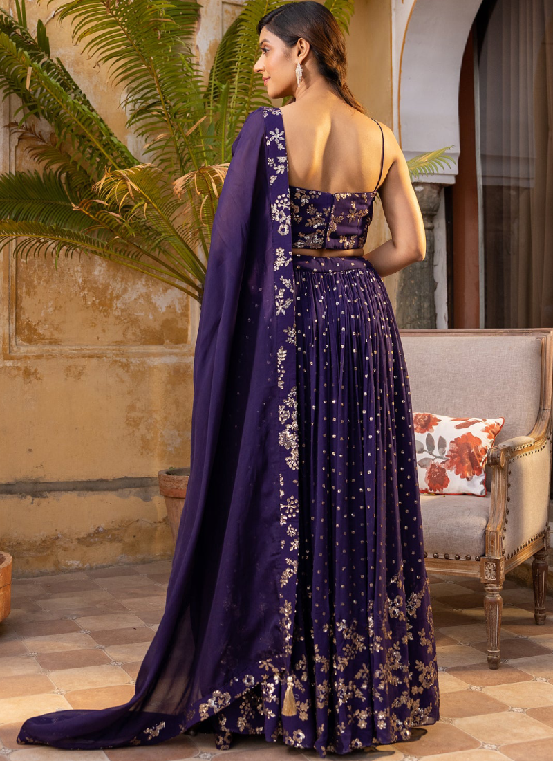 Graceful Sequence Embroidered Georgette Purple Lehenga Choli For Women