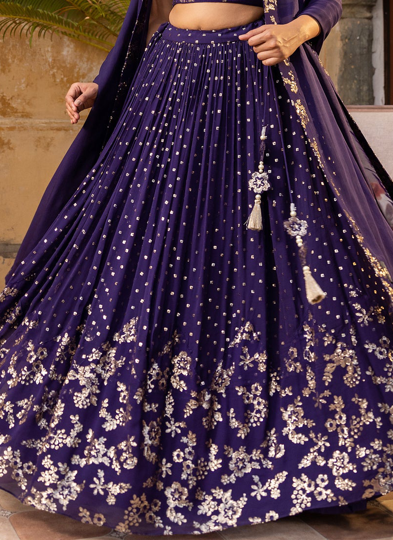 Graceful Sequence Embroidered Georgette Purple Lehenga Choli For Women