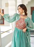 Grateful Occasion Wear Embroidered Green Silk Long Gown With Dupatta