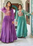 Designer Purple Fendy Silk Sequence Embroidery Work Long Anarkali Gown