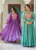Designer Purple Fendy Silk Sequence Embroidery Work Long Anarkali Gown