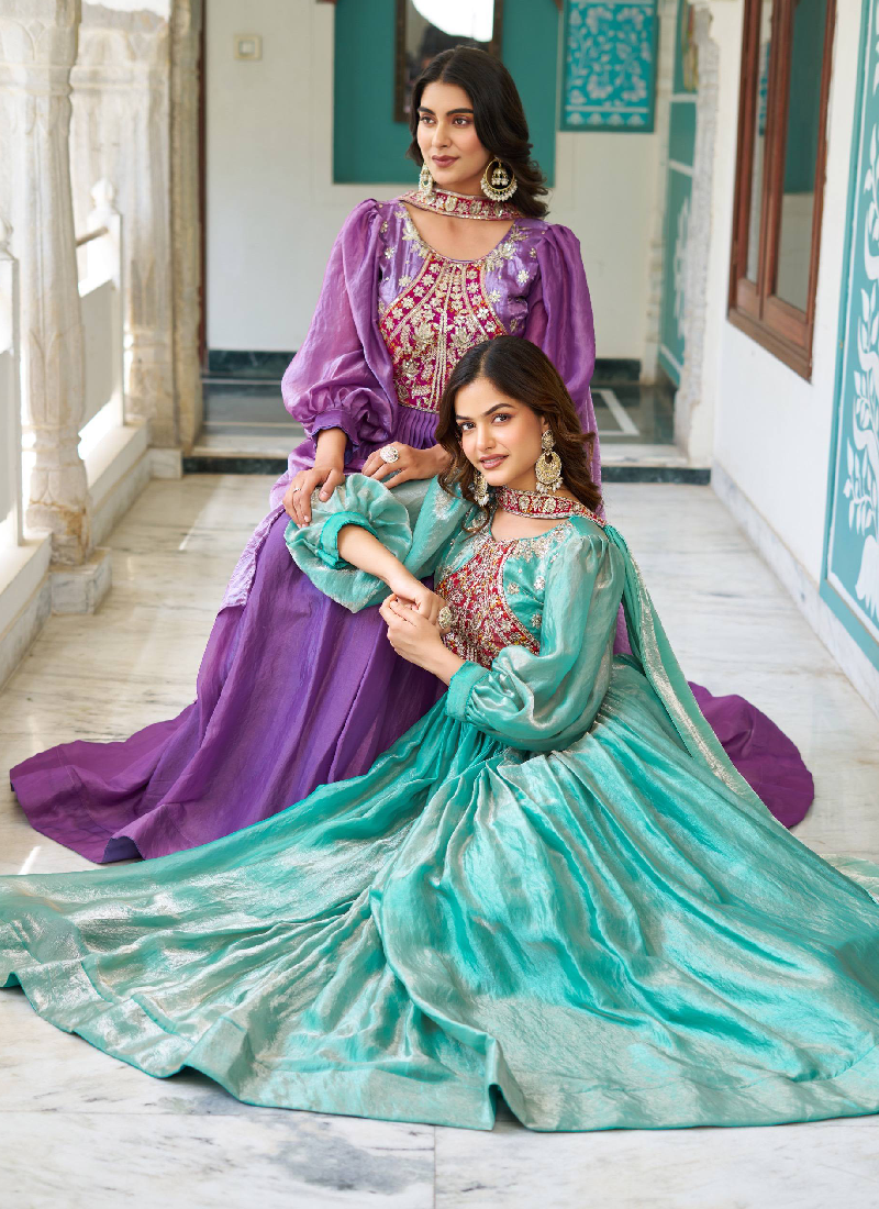 Designer Purple Fendy Silk Sequence Embroidery Work Long Anarkali Gown