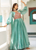 Grateful Occasion Wear Embroidered Green Silk Long Gown With Dupatta