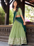 Grateful Thread Embroidered Silk Pista Green Lehenga Choli