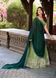 Grateful Thread Embroidered Silk Pista Green Lehenga Choli