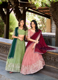 Grateful Thread Embroidered Silver Glossy Pista Green Lehenga Choli