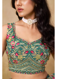 Green Georgette Sequence Embroidered Work Party Wear Lehenga Choli