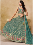 Green Georgette Sequence Embroidered Work Party Wear Lehenga Choli