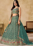 Green Georgette Sequence Embroidered Work Party Wear Lehenga Choli
