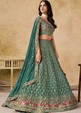Green Georgette Sequence Embroidered Work Party Wear Lehenga Choli