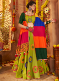 Green Viscose Cotton Material Thread Embroidered Real Mirror Lehenga
