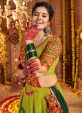 Green Viscose Cotton Material Thread Embroidered Real Mirror Lehenga