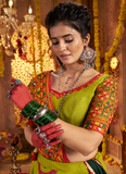 Green Viscose Cotton Material Thread Embroidered Real Mirror Lehenga