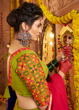 Green Viscose Cotton Material Thread Embroidered Real Mirror Lehenga