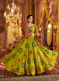 Green Viscose Cotton Material Thread Embroidered Real Mirror Lehenga