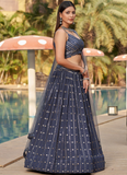 Grey Sequence Embroidered Designer Georgette Lehenga Choli